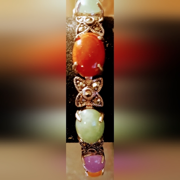 Sterling Silver Marcasite with Muit-Color Gemstone inchBracelet